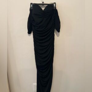 Ruched Black Sheer Skirt Maxi Dress